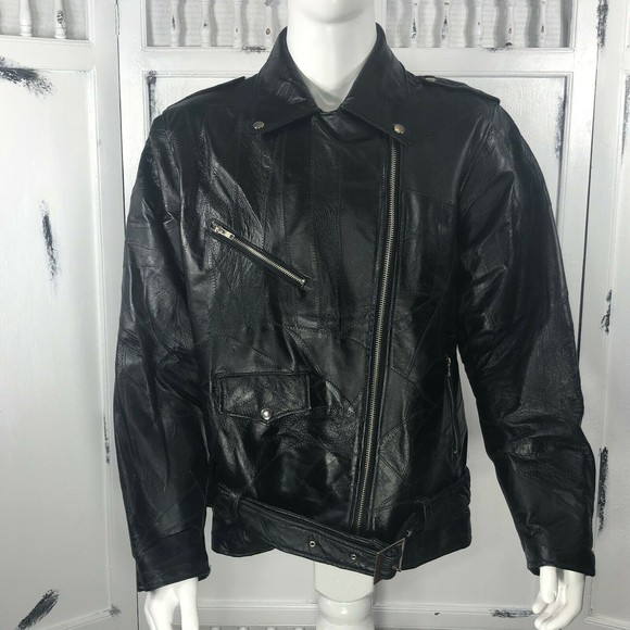 Genuine Leather Patchwork Jacket Vintage 80s Cry Baby Rock Greaser Biker Size XL - Picture 4 of 12